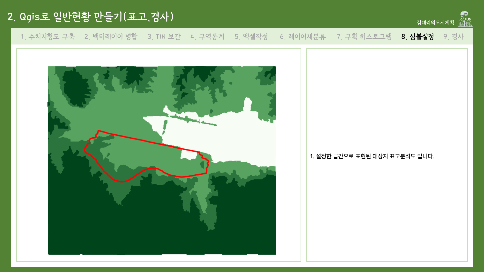 전자책의 대상지 표고현황 분석 결과 페이지